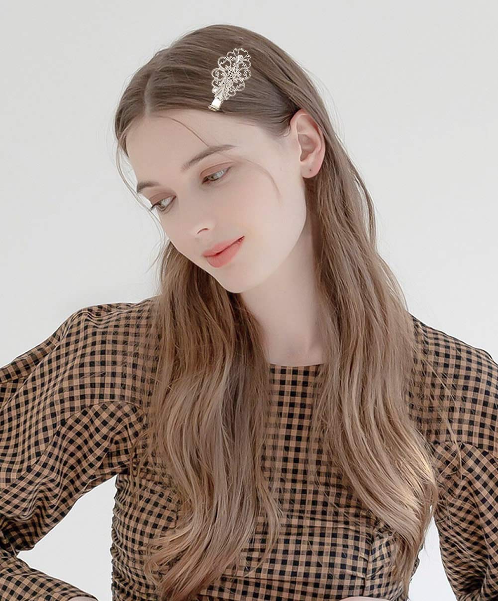 Paquete de 30/15 pares de pinzas para el pelo de cocodrilo plateado retro vintage de metal plateado pasadores Bobby pasadores hoja flor mariposa accesorios para mujeres niñas 2