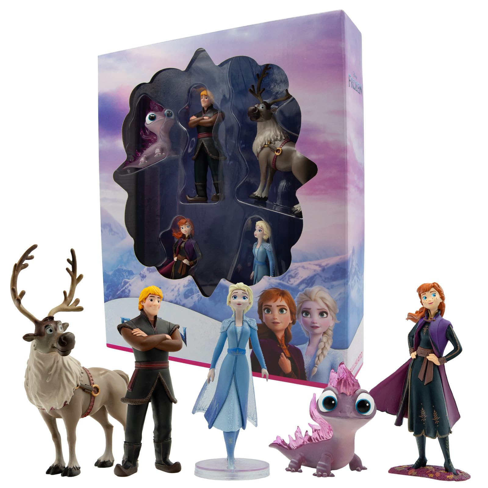 Bullyland 13414 Toy Figures Anniversary Set Princess Elsa, Anna, Salamander Bruni, Kristoff and Sven from Walt Disney Frozen 2, Ideal as a Small Gift for Children from 3 Years