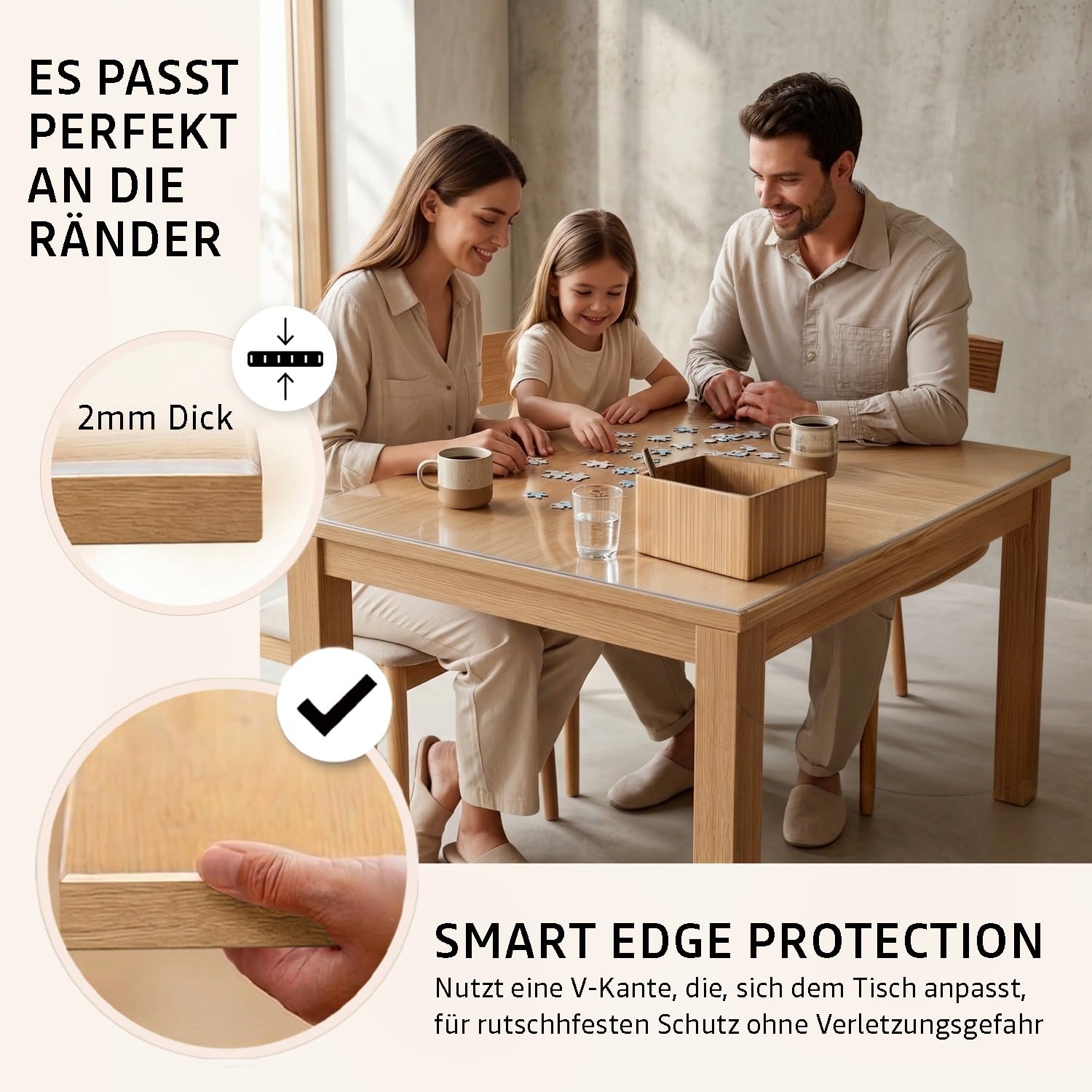 Mayda Tischfolie transparent 2 mm - Glasklar Folie Tischschutz - versch.Größen, Individuell Zuschneidbarer - Schutzfolie mit abgeschrägten Kanten für Tisch - Abwaschbare Tischdecke (B-90 x L-160 cm)
