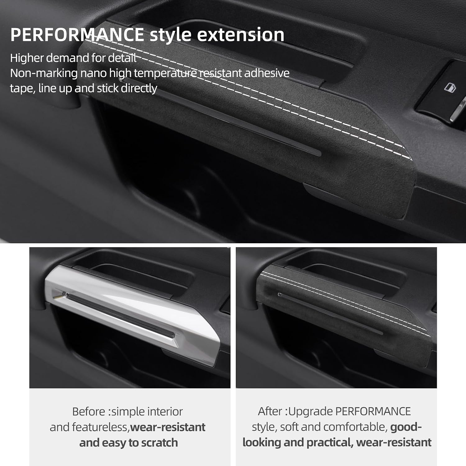 BETTERHUMZ Car Inner Door Pull Handle Cover Compatible with Ford Mustang 2024 2025 for Alcantara Carbon Leather Armrest Trim Sticker Interior Accessories (Suede Black)
