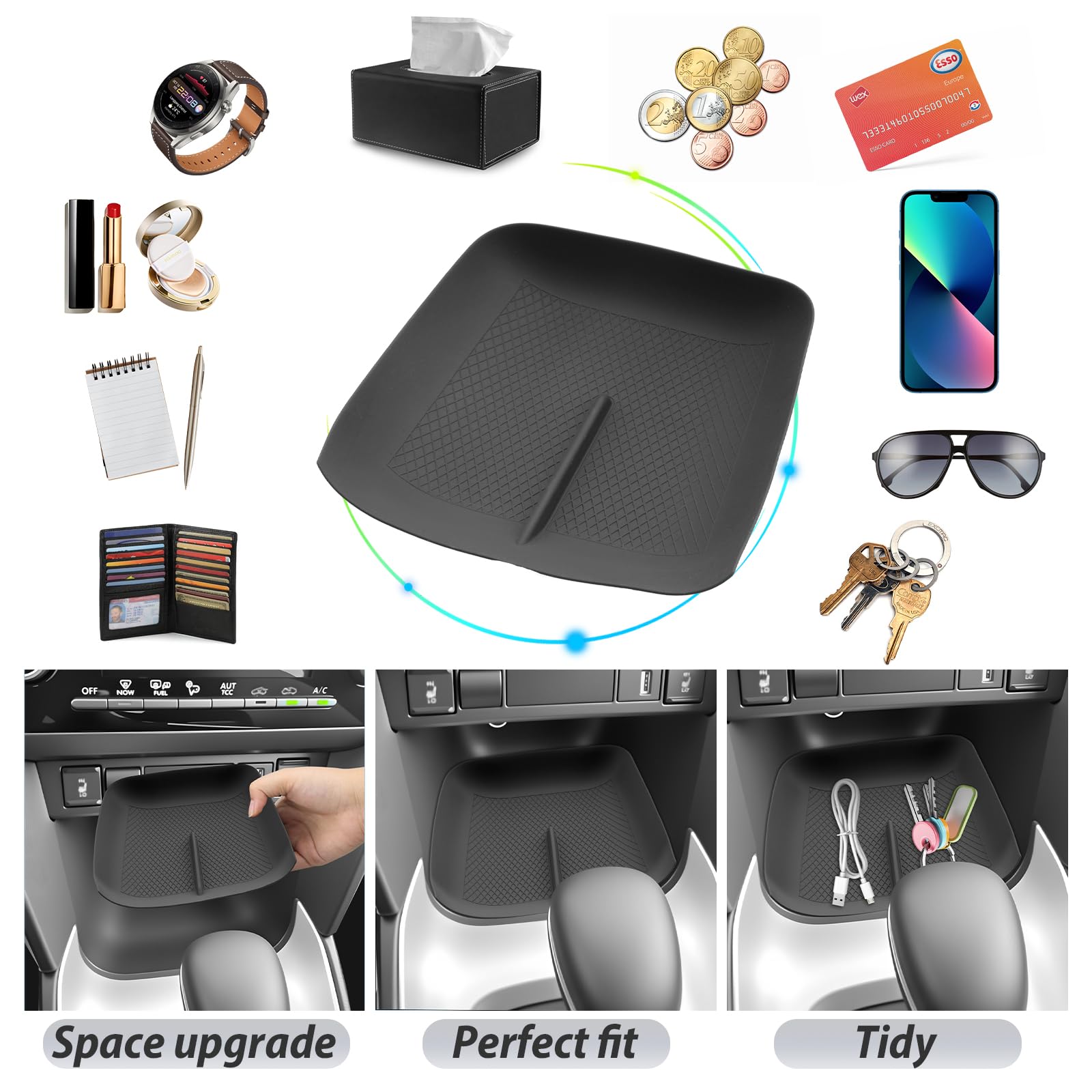 SKTU Tappetino in Gomma Compatibile con Toyota Yaris Cross 2021-2025 2026 Scatola Portaoggetti Console Centrale Tappetino Antiscivolo, Accessori Antiscivolo Yaris Cross