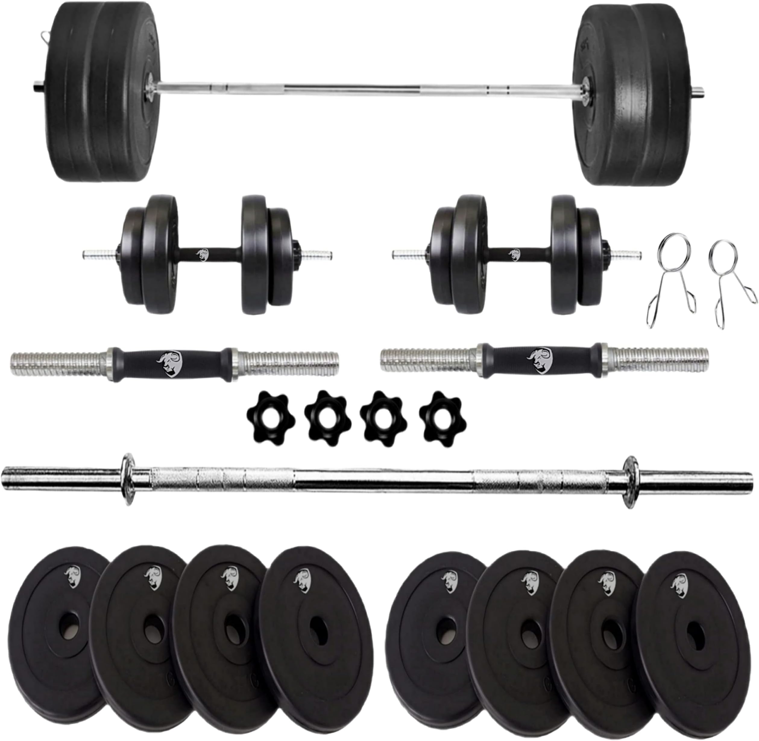 Home Gym Set, 8kg to 20kg with 3 Straight Rod and 2 Dumbbell Rods, Gym Combo, and Home Workout Equipments with PVC Weights Plates (12KG Set)