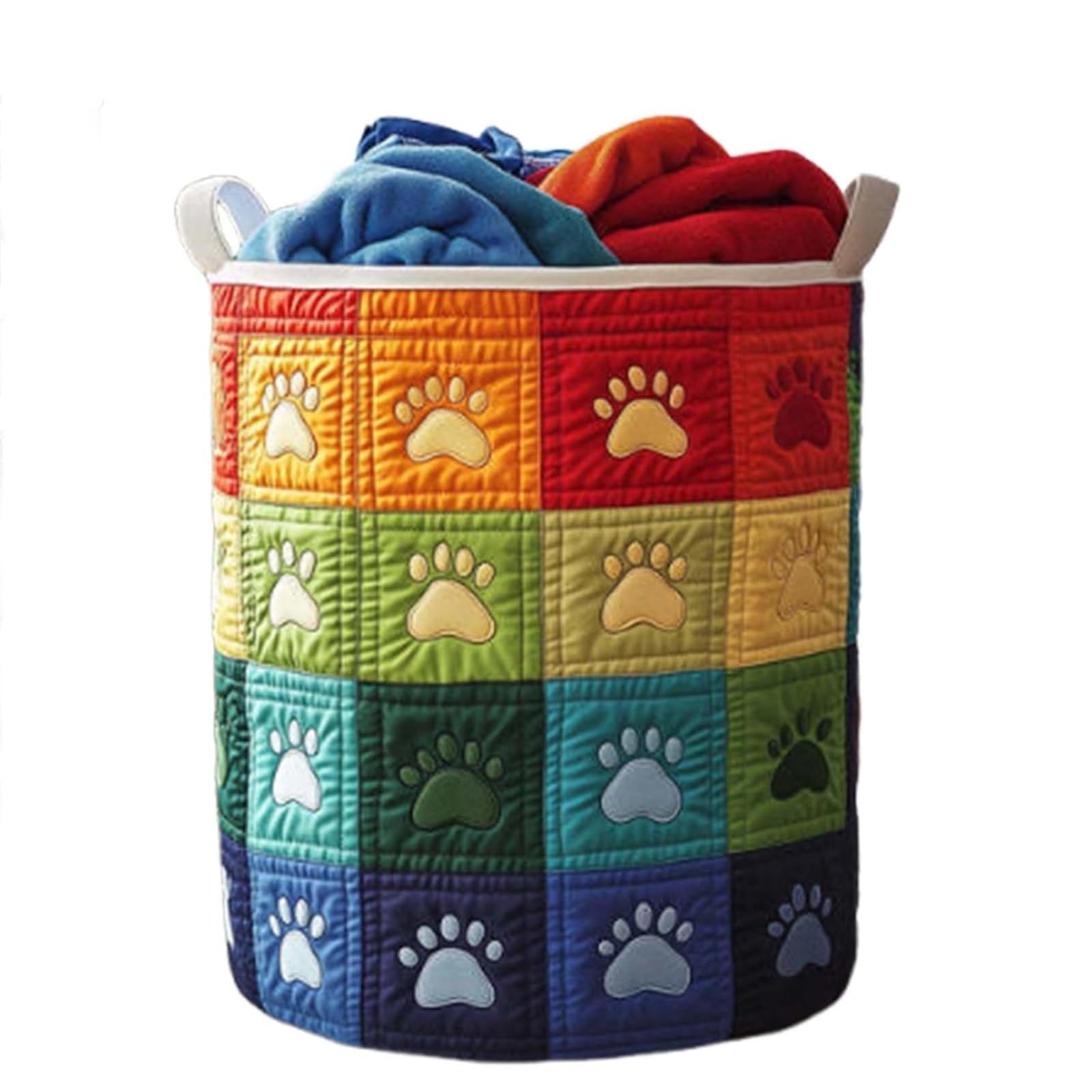 Cesto portabiancheria trapuntato con manici, grande cesto in tessuto floreale, organizer morbido per camerette, cesto portabiancheria pieghevole, contenitore portatile(A4,W50 x H71cm)