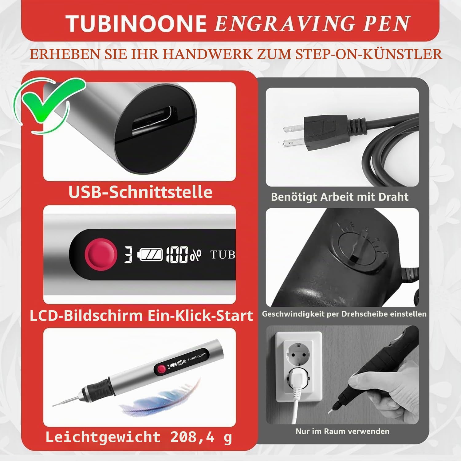 Gravierstift, ultimatives schnurloses tragbares Werkzeug für Künstler und Heimwerker – Gravieren Sie über 50 Oberflächen – Anfängerfreundlich – wiederaufladbar – Gratis 30 Bits & Mastery