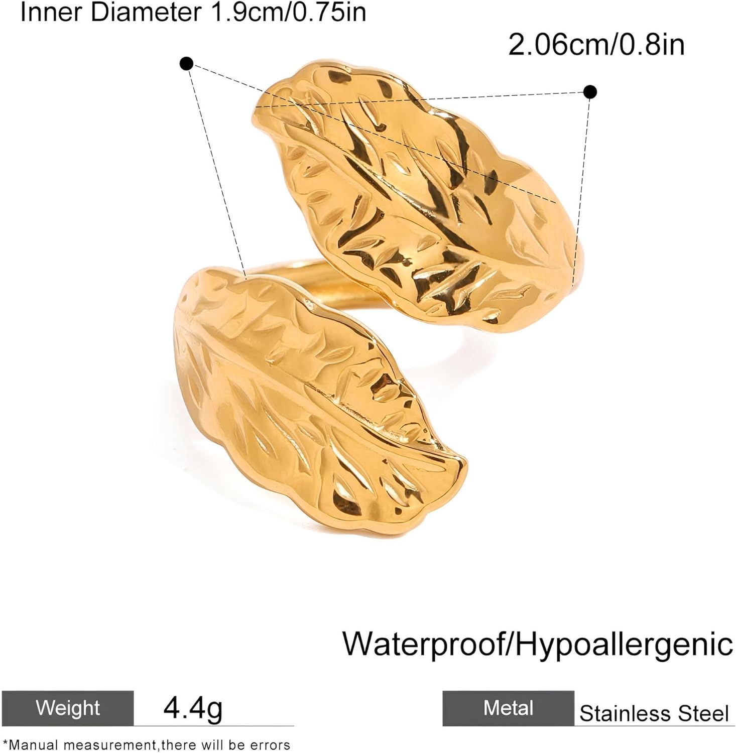 Gold Plated Rings for Women Chunky Leaf Open Ring Stackable Rings Adjustable Stainless Steel Statement Ring Trendy Jewelry - Image 6