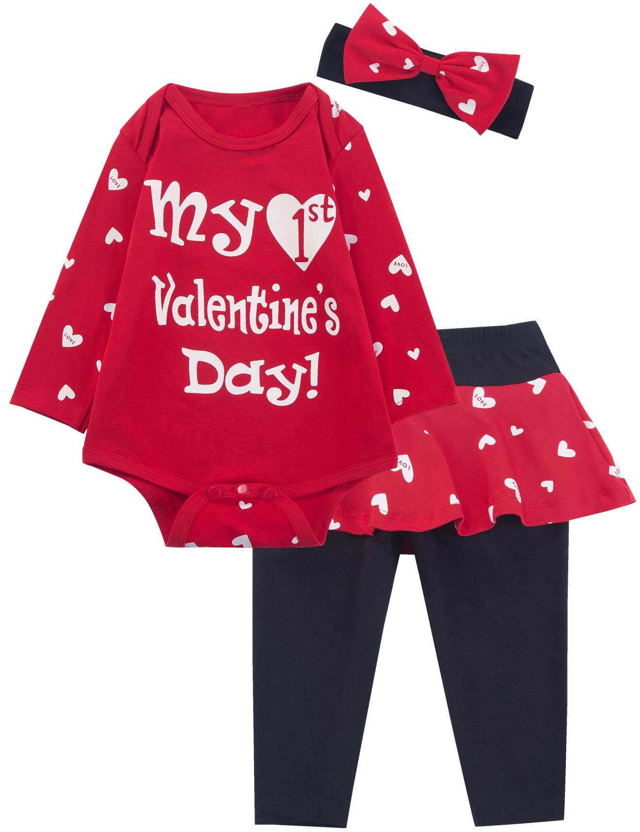 Baby Girl My First Valentine's Day Outfit Set Newborn Long Sleeve Tops Cute Pants with Headband (3-6 Months) Red