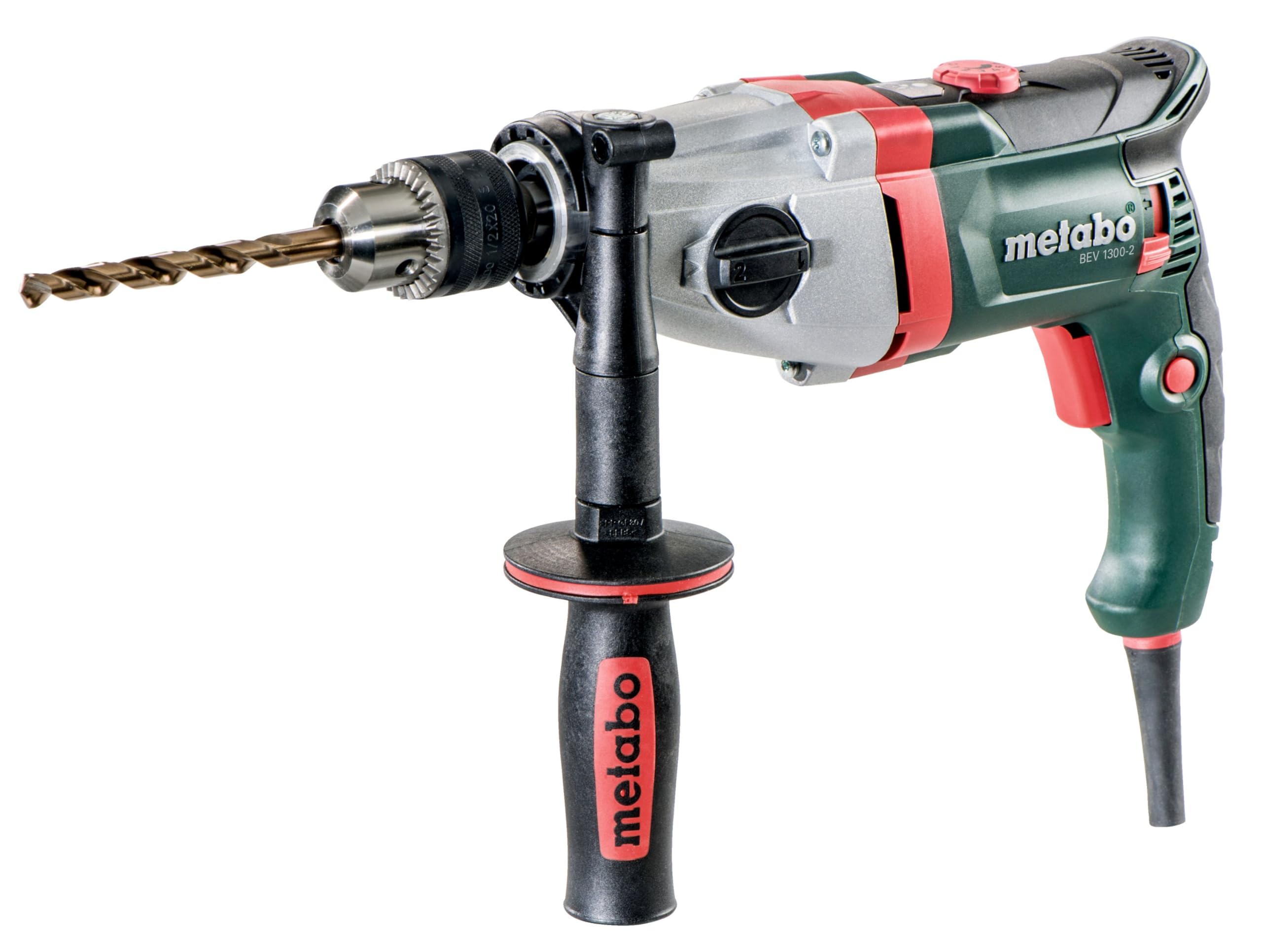 metabo Bohrmaschine BEV 1300-2, 1300W 2-Gang Bohrer für Holz & Stahl | Netzbetriebene Schlagbohrmaschine mit Impulsfunktion, VTC-Elektronik, Marathon-Motor, Zahnkranzbohrfutter & Zusatzhandgriff
