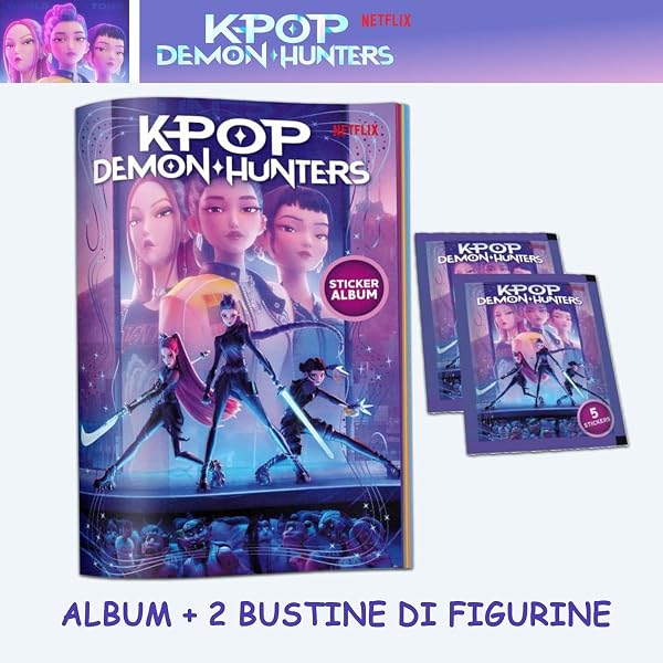 K-Pop Demon Hunters Starter Pack β Album Sticker + 2 Bustine Figurine + Poster Ufficiale, Set Collezione Fan K-Pop - 3