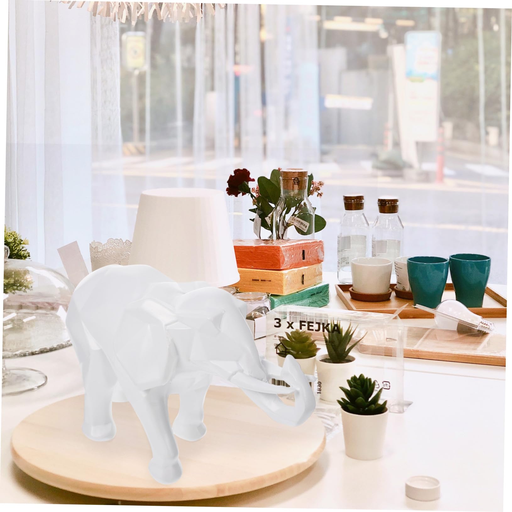 NUOBESTY Escultura Geométrica de Resina Elefante para Decoración del Hogar