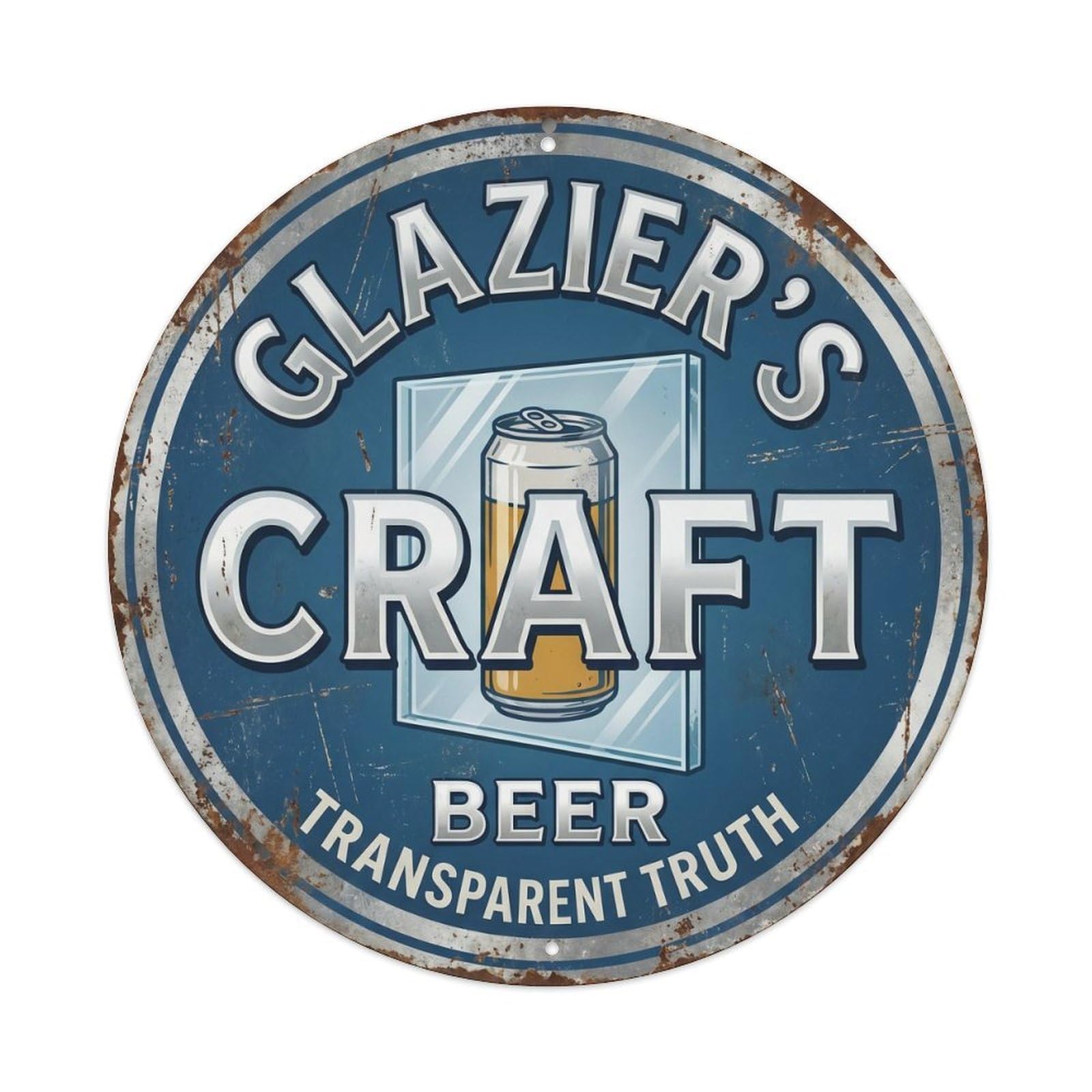 Retro Bar Style Glazier Glass Lounge Beer Metal Tin Sign Plaque Wall Decor for Cafe, Club, Garden Round Metal Poster 8x8Inch
