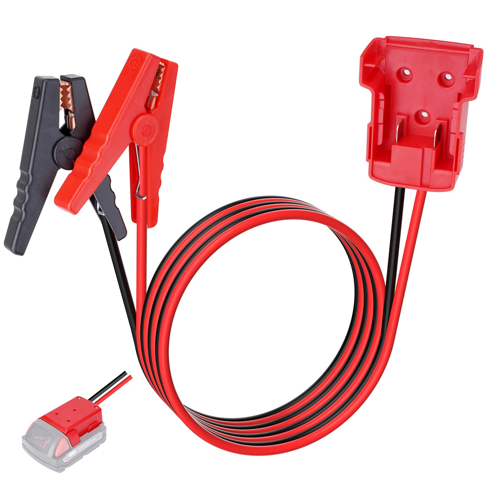 Starthilfekabel mit Krokodilklemmen, kompatibel mit Milwaukee M18 18 V Batterie, 1,8 m 8 AWG Silikondraht, Starthilfekabel, Auto-Starterkabel für Starthilfe, Auto mit Werkzeugbatterie