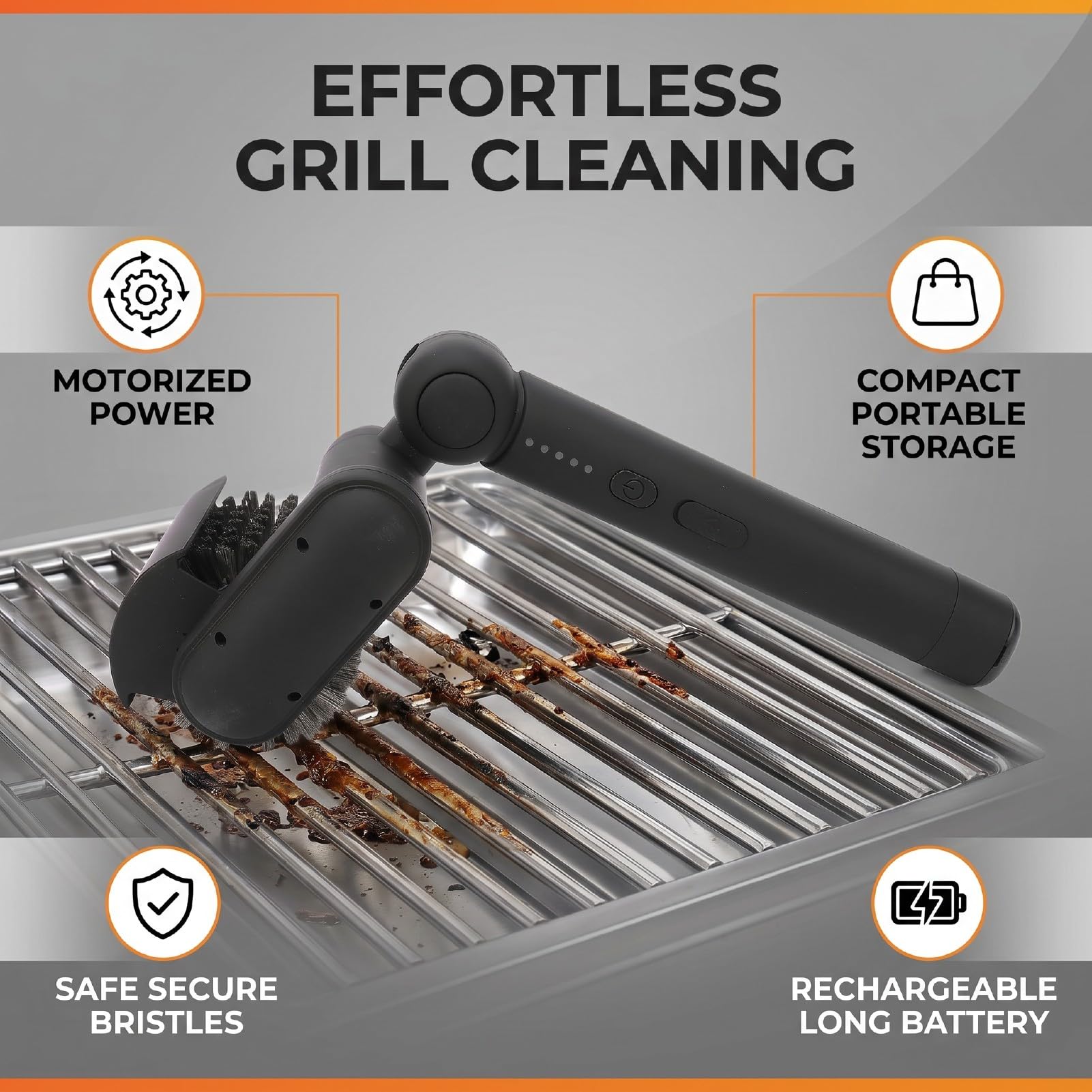 Zerodis Spazzola Elettrica per Griglia con Testina Rotante | Portable electric grill brush for outdoor BBQ rechargeable rechargeable battery 2600mAh battery plastic patio grilling