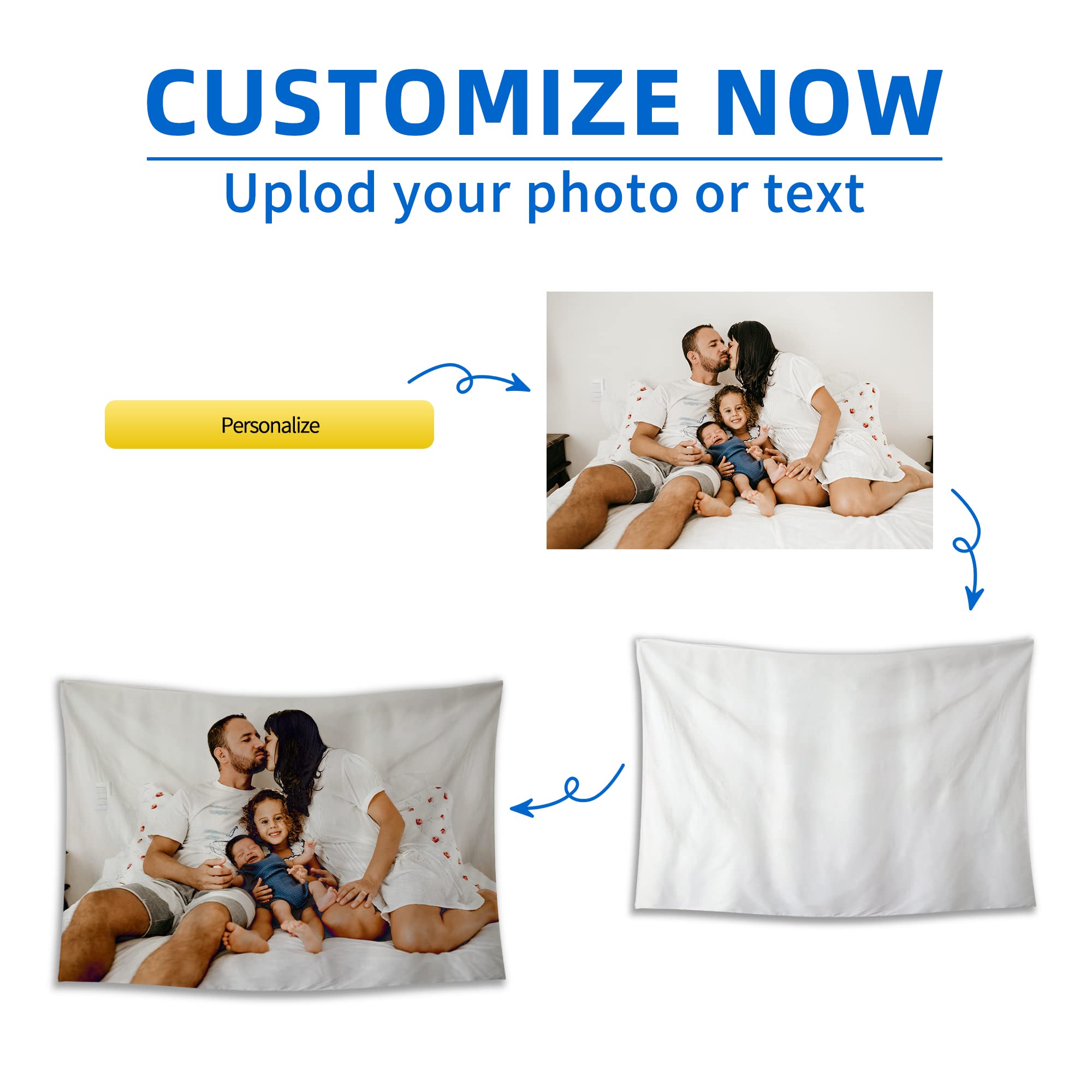 BLINGPAINTING Custom Tapestry: Upload Images, Create Your Own Personalized Backdrop for Living Room, Bedroom, Dorm or Home Decor (30