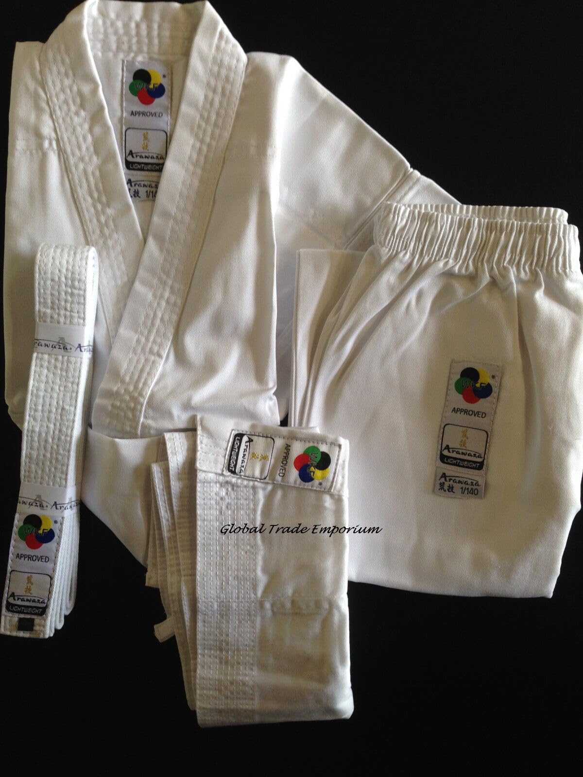 New ARAWAZA White Childs WKF Approved Karate Suit GI Uniform Lightweight 8oz