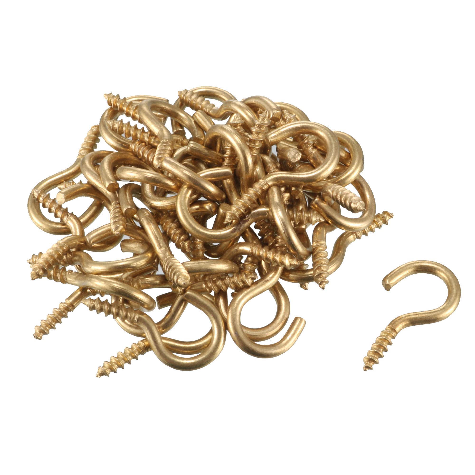 uxcell 1.9mm Dia Thread 16mm Length Iron Brass Plated Self-Tapping Screw Hook 50pcs