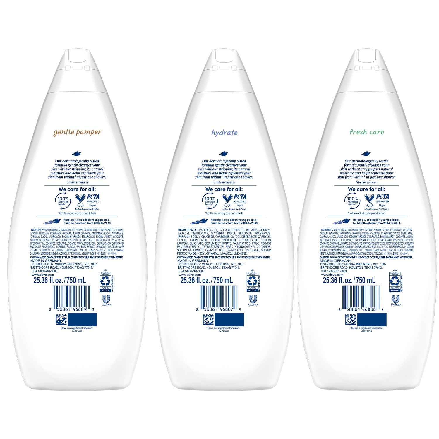 Paquete de 3 unidades de gel corporal de gran calidad, hidrata, cuidado fresco y suave para mimar, 25.36 onzas Ea 2