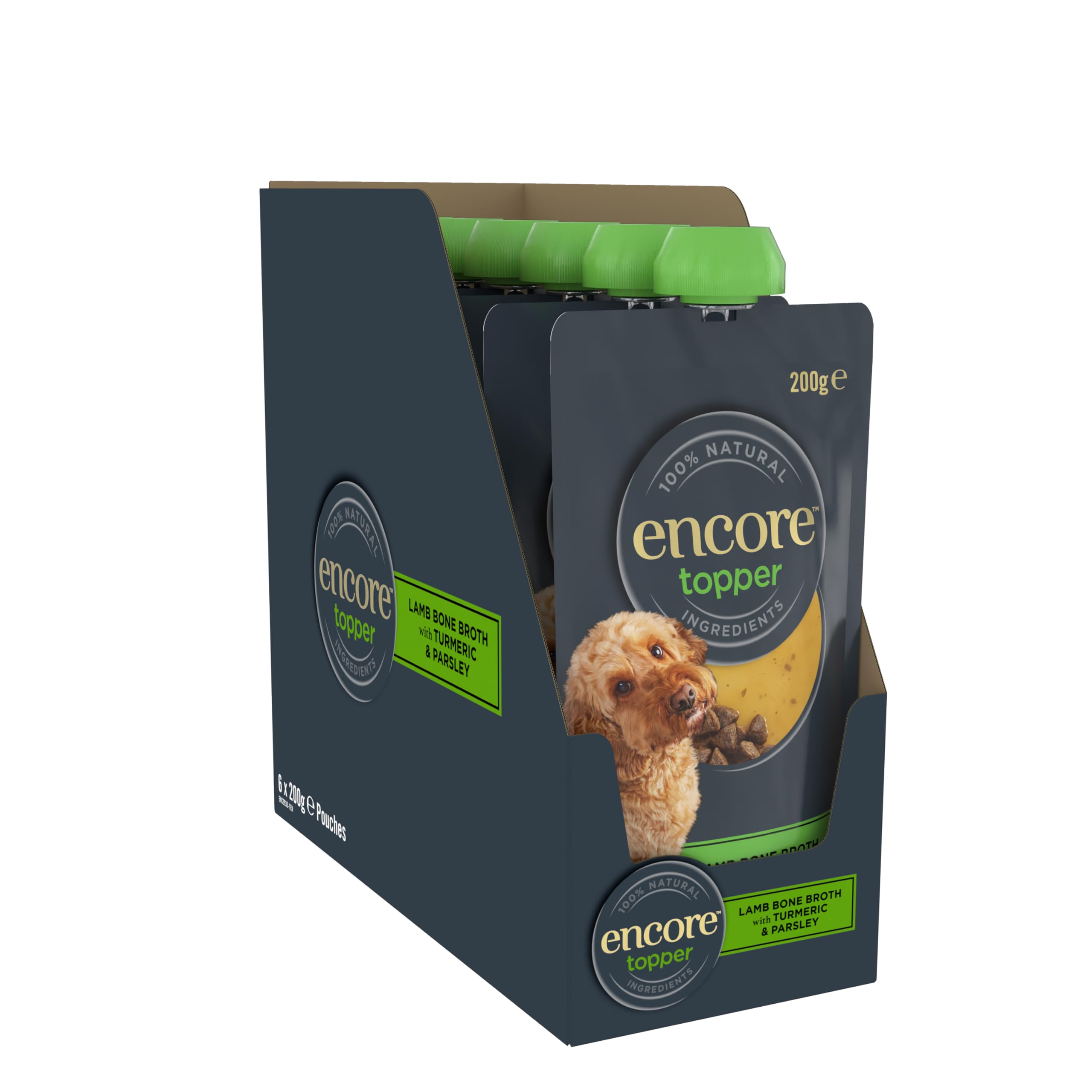 Encore Natural Lamb Bone Broth Dry Dog Food Topper Grain Free 6 x 200g Pouch