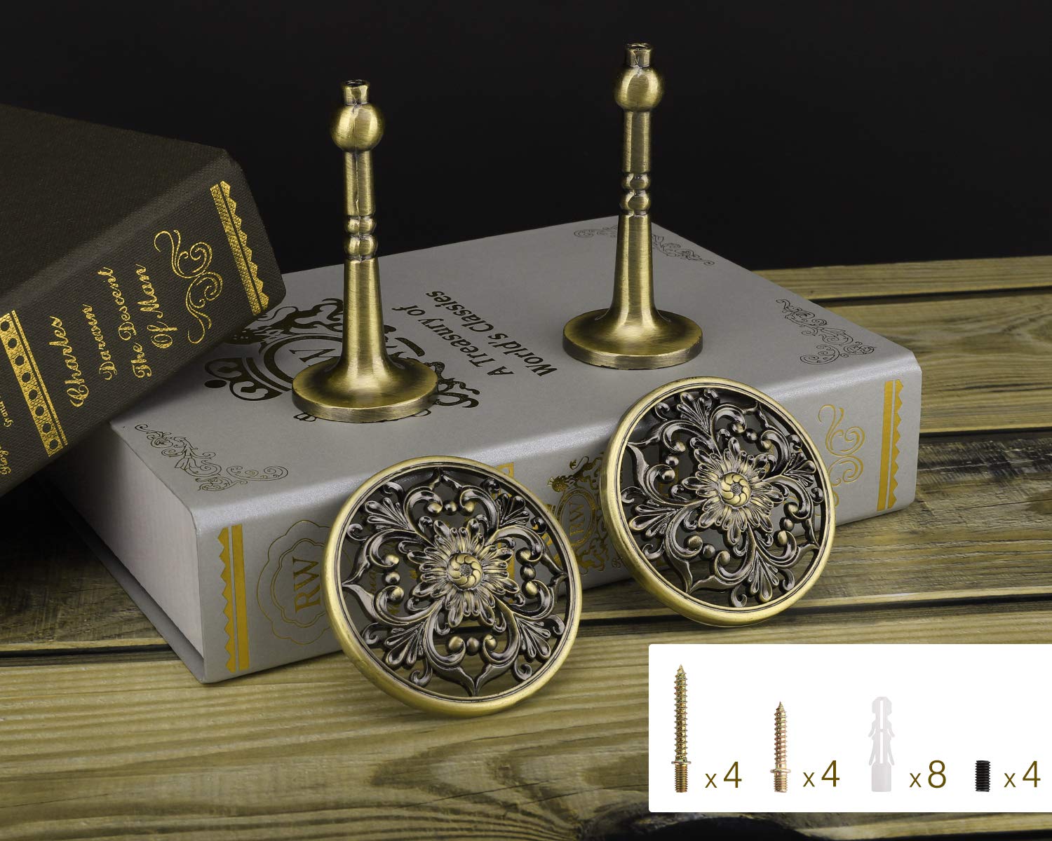 Fermatende da muro Lewondr Raccoglitenda 2 Pezzi in Bronzo con Fibbia Circolare Floreale con Viti, Accessori Decorazioni Tende Finestre Fermatende per Casa, Hotel, Ristorante- Bronzo
