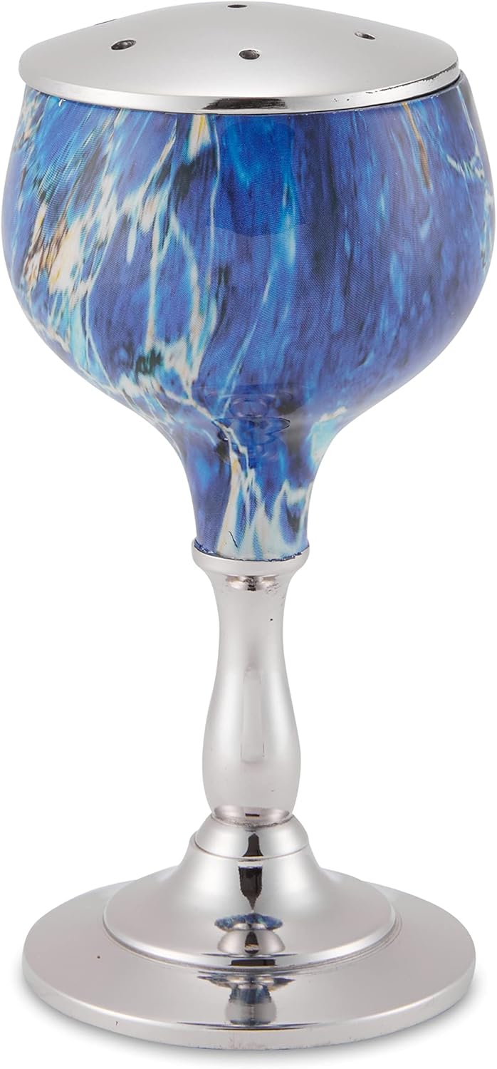 Elegant End of Shabbat Havdalah Set Nickel Plated Blue Marble Decal - Includes Matching Kiddush Cup Goblet and Tray, Havdualah Candle Holder, Besamim Spice Box - Shabbos Decorations by Zion Judaica