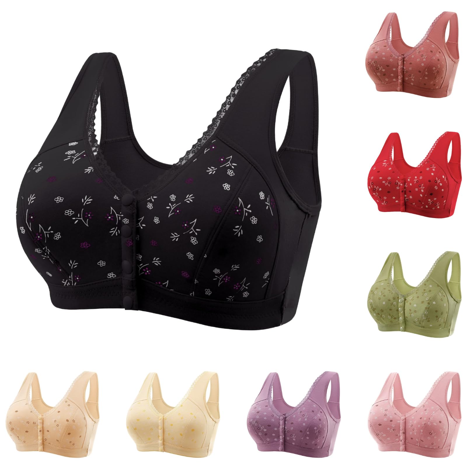 Bras for Older Women Front Closure Wireless Push Up Bralettes Seniors Everyday Comfort Seamless Cotton Soft Bra