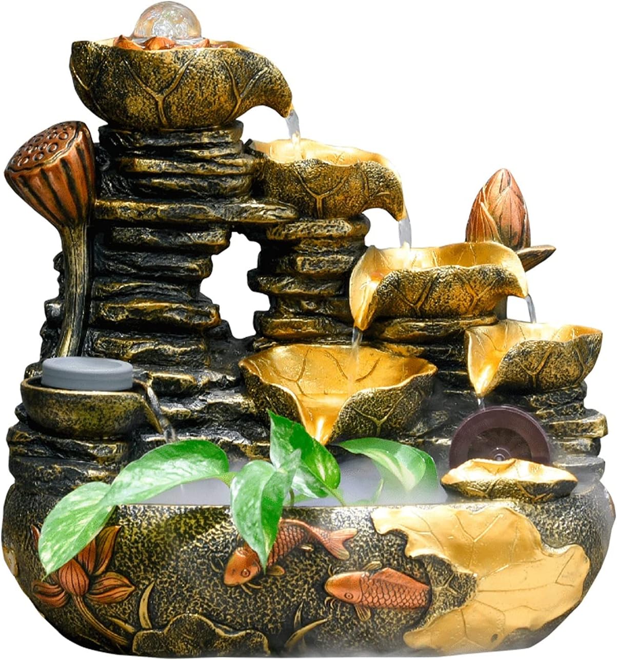 Indoor Tabletop Fountains 13.7" H Tiered Tabletop Fountain Resin Waterfall Fountain Zen Meditation Water Fountain Bonsai,Home Decor for Office Bedroom Decoration Meditation Fountain (Color : 1) (1)