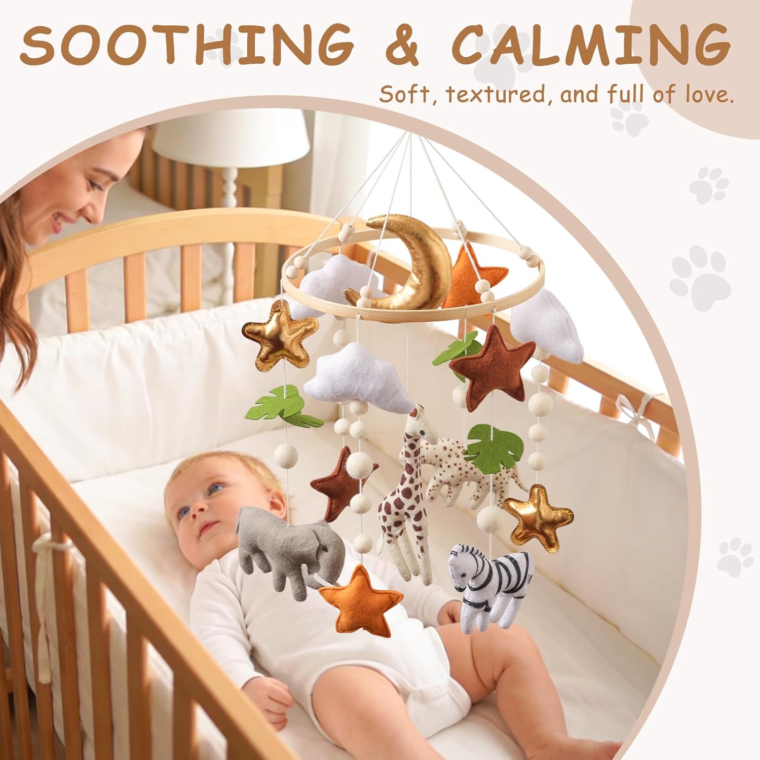 Baby Mobile for Crib – Handmade Hanging Felt Nursery Mobile – Fits Most Crib Arms – Gender-Neutral Boho Nursery Decor & Baby Gift