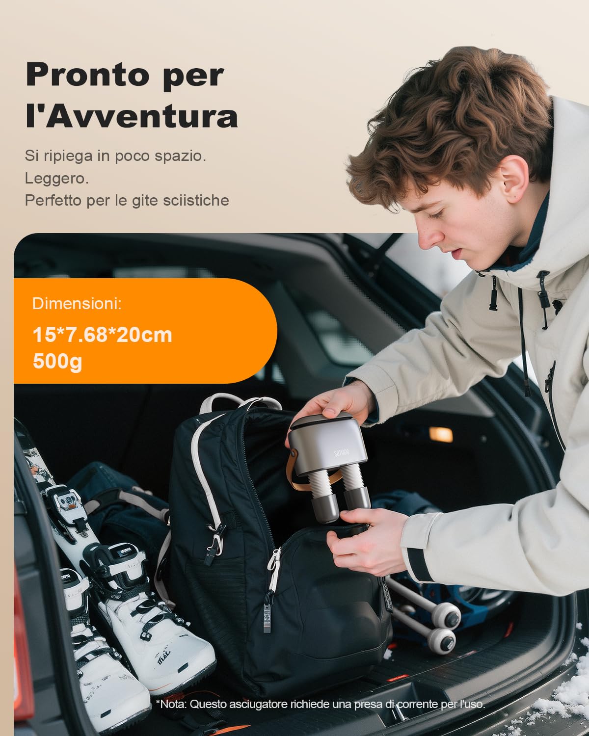 SOTHING Asciuga Scarpe Elettrico con Ozone e Display Digitale – Asciugascarpe a Doppio Flusso d’Aria, 3 Livelli di Calore, Timer 1–9 Ore, Tubi Telescopici 30 cm, Scalda Scarpe da Calcio e Sci