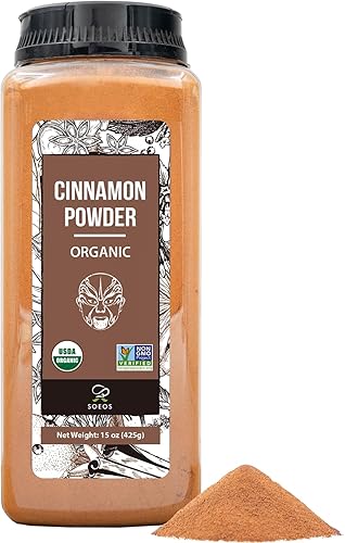 Soeos Organic Cinnamon Powder, 15 oz (425g), Freshly Ground, Premium