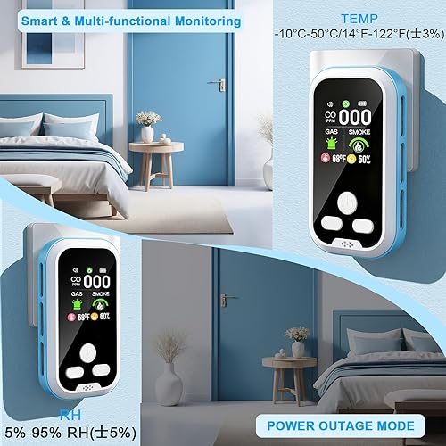 Miniatura 5 de Combo de detector de monóxido de carbono 5 en 1 con alarma de monóxido de pantalla HD, detecta CO, gas natural, humo, temperatura y humedad para el