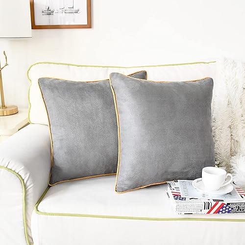 Miniatura 9 de CaliTime Juego de 2 fundas de cojín decorativas de gamuza sintética súper suaves con borde dorado con ribete dorado para sofá, cama, sofá, granja,