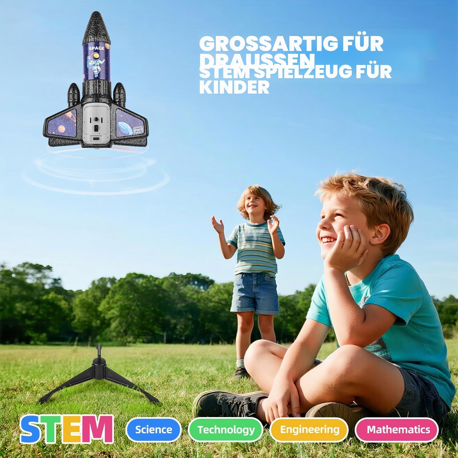 Raketenwerfer Kinder mit Fallschirm, Wiederaufladbare Elektrische Rakete mit Ladeanzeige, Einfach zu Bedienen Outdoor Spielzeug, Robustes EPP Material, für Kinder 7–10 Jahre (schwarz)