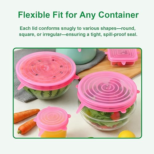 Miniatura 4 de Tapas elásticas de silicona, paquete de 6 fundas reutilizables para alimentos, silicona flexible para cuencos, recipientes, frutas, sello hermético