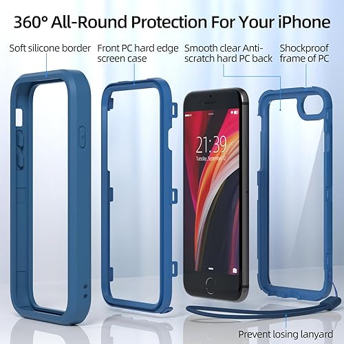 Miniatura 3 de WXR Funda para iPhone SE 20222020, iPhone 876S6, parachoques de silicona suave y parte trasera e interior de policarbonato duro transparente, funda