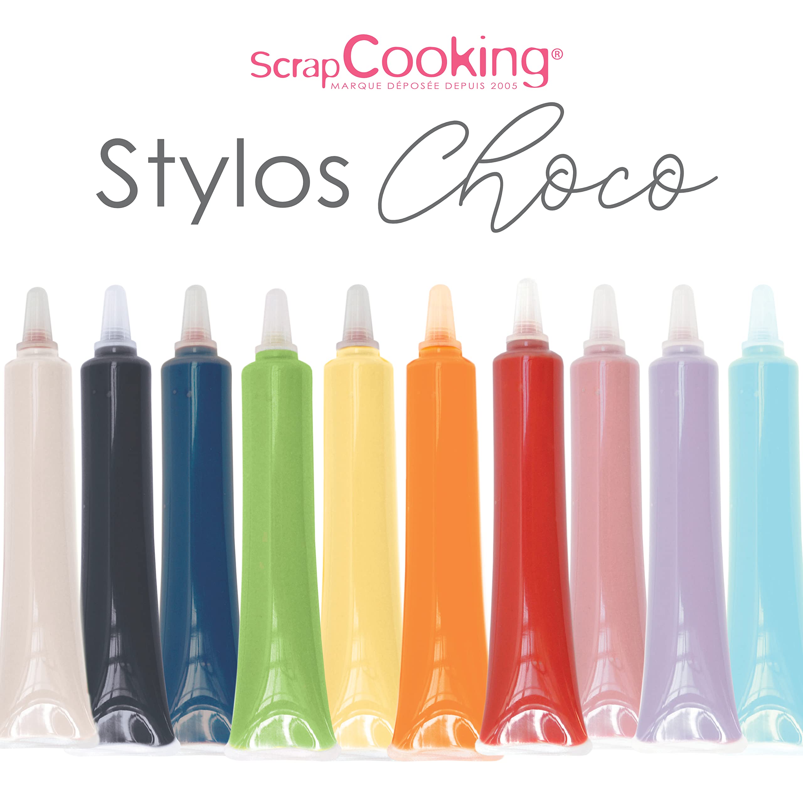 ScrapCooking - 10er-Set Schoko-Stiften - Lebensmittelstifte Schokoladen - Essbarer Dekorativer Zuckerstift - Schreiben und Zeichnen - Beschriftung von Fondant, Glasuren, Torten - 6820