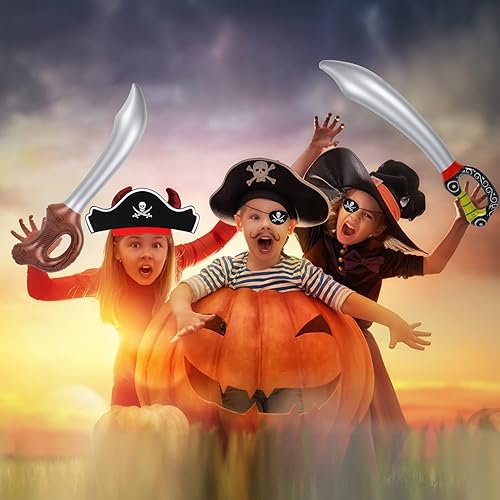 Miniatura 4 de LIYDE Juego de 24 piezas de recuerdos de fiesta pirata, sombreros piratas inflables, espadas piratas de Halloween, suministros de fiesta de pirata,