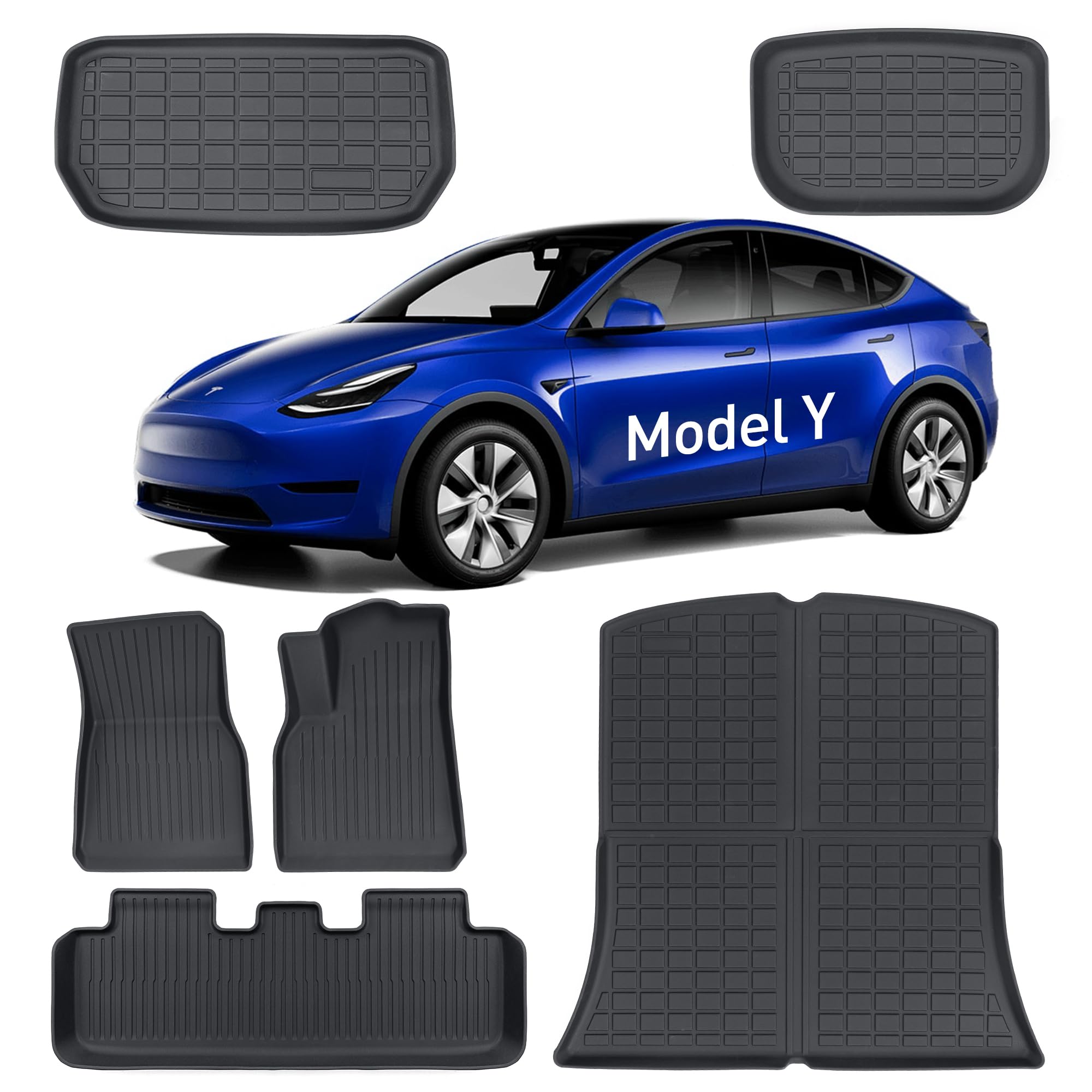 Photo 1 of Tesla Model Y Floor Mats, 6PCS All Weather Front Rear Cargo Liner Mat, Full Set for Tesla Model Y Accessories, 2021 2022 2023 2024 TEP Heavy Duty Trunk Mats, Front Rear Cargo Liner Mat, Precise Size