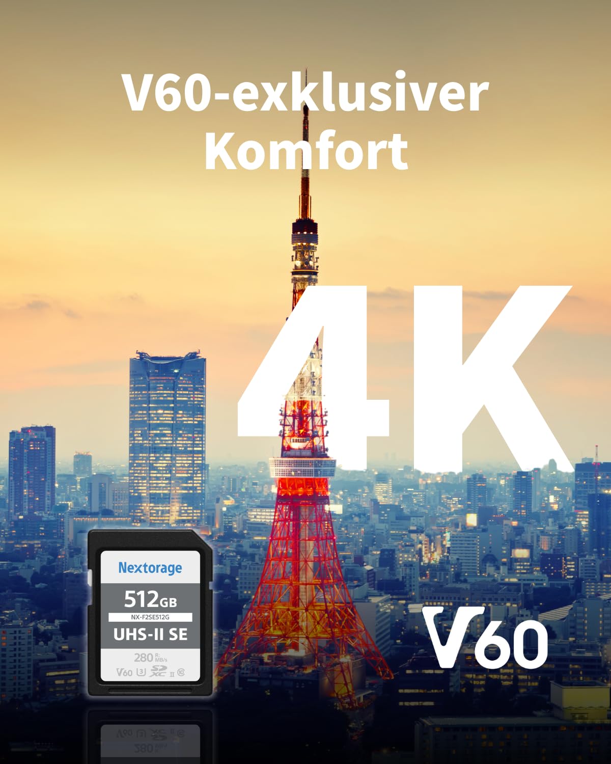 Nextorage Japanischer Hersteller UHS-II SD Karte 256GB SDXC V60 Maximale Lesegeschwindigkeit 280MB/s Maximale Schreibgeschwindigkeit 170MB/s 4K Aufnahme NX-F2SE256G Speicherkarte