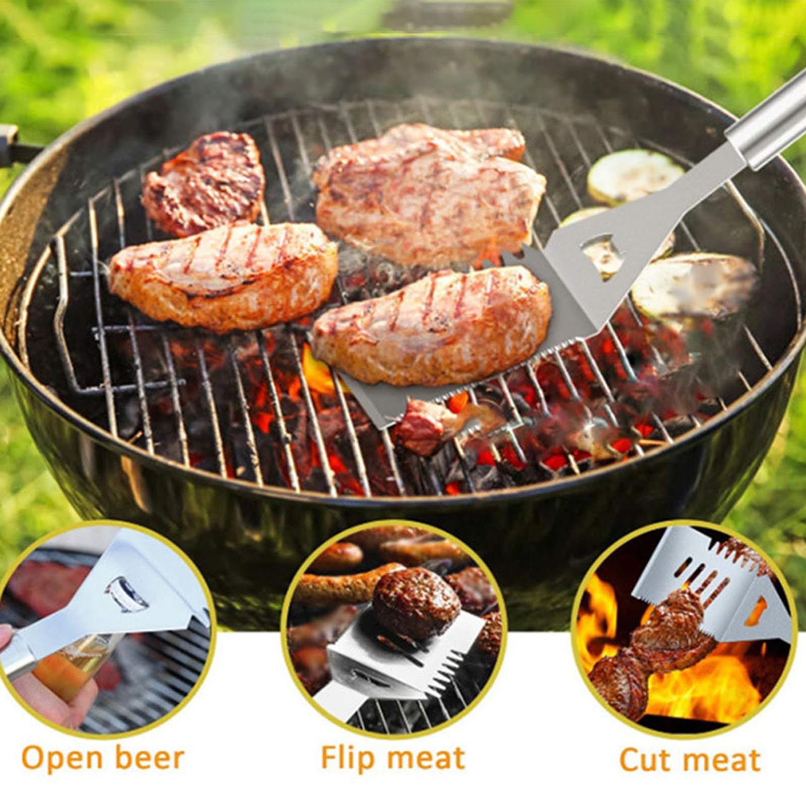 Set Barbecue con valigetta portatile set di utensili per barbecue Include: pinze per barbecue,spatola,forchetta da carne in acciaio inox con Tappetino per Barbecue per Campeggio/Regalo