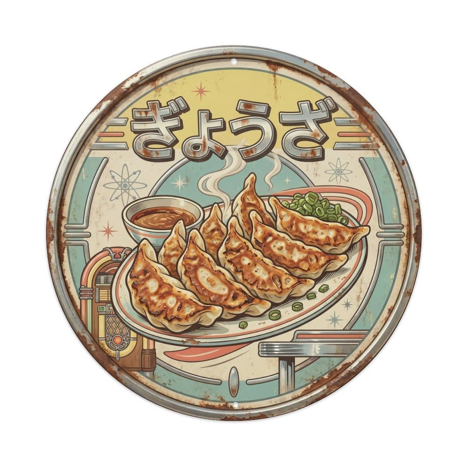Cxhjca 8X8inch(20X20cm) Gyoza Japanese Kitchen Grill Retro Cafe Street Food Metal Tin Sign