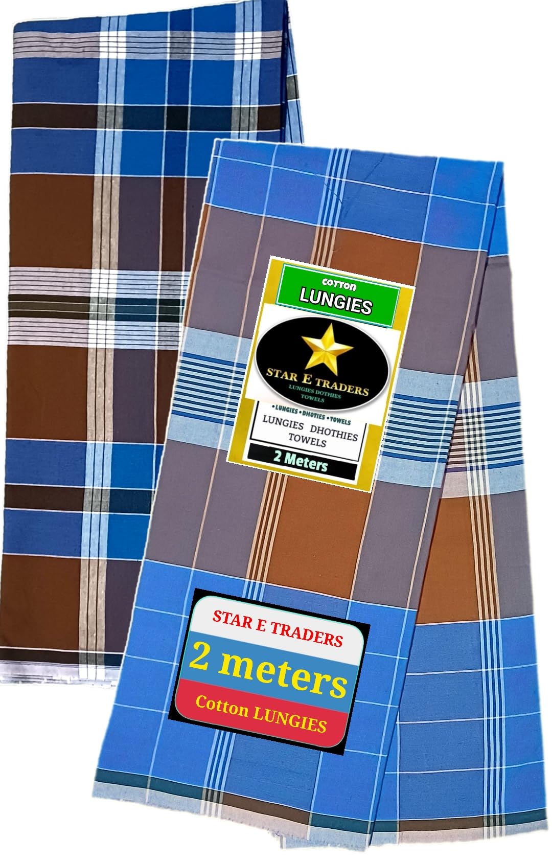Star Cotton Stitched LUNGIES 2METERS 2PCS Multicolour-image-40