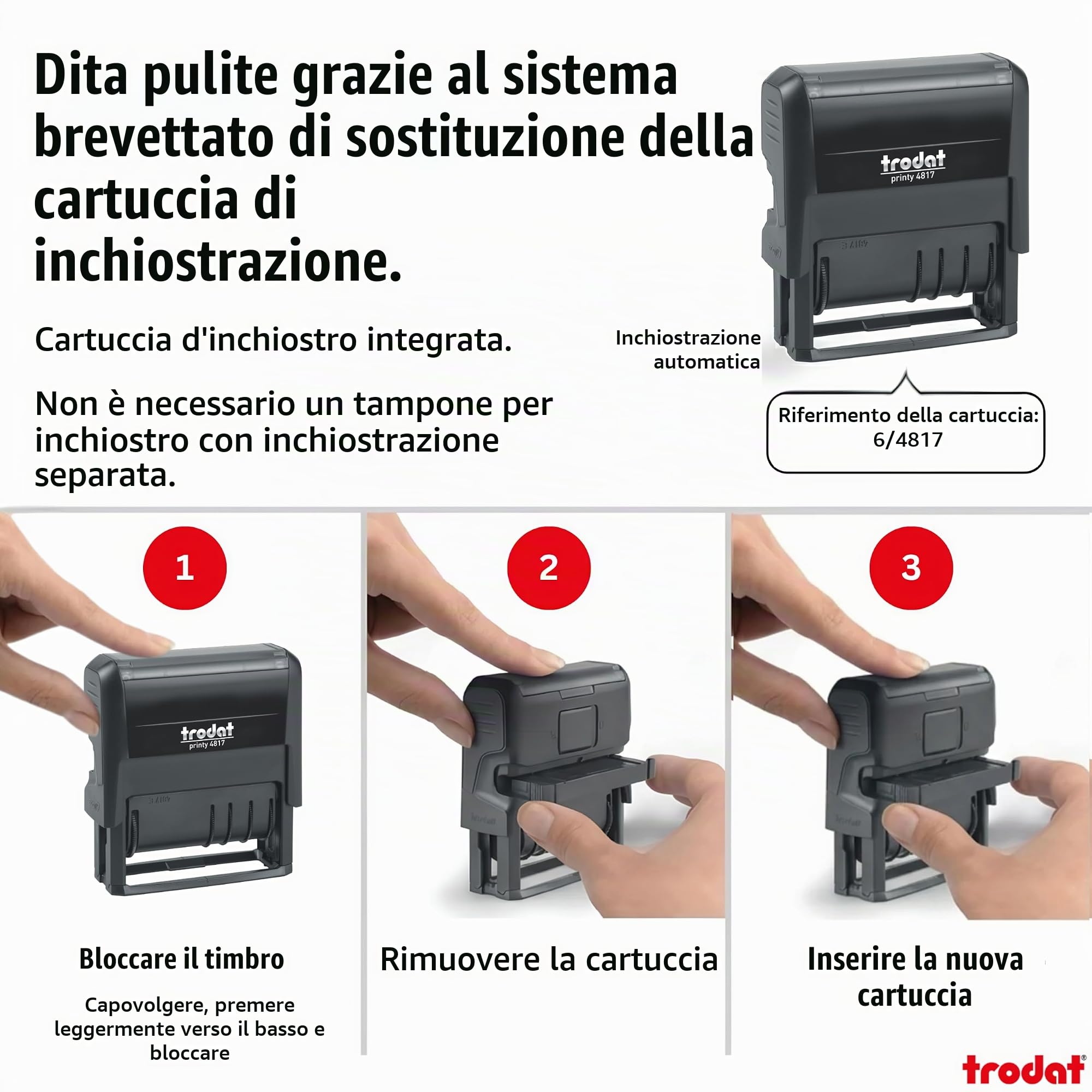 Trodat TS-120243 Printy 4817 - Timbro autoinchiostrante con datario, colore: nero