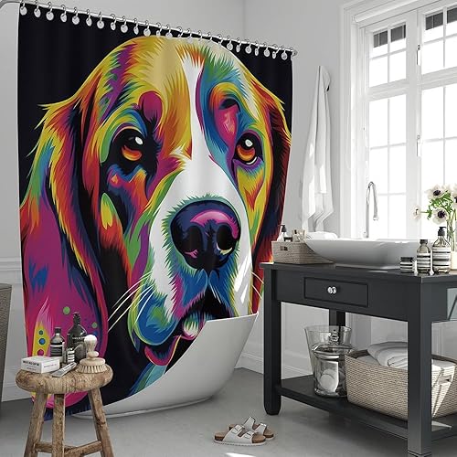 Miniatura 2 de JENWLL Cortina de ducha divertida Dogo Argentino de 72 x 72 pulgadas, pintura al óleo, tela impermeable, con 12 ganchos de plástico, estilo 3