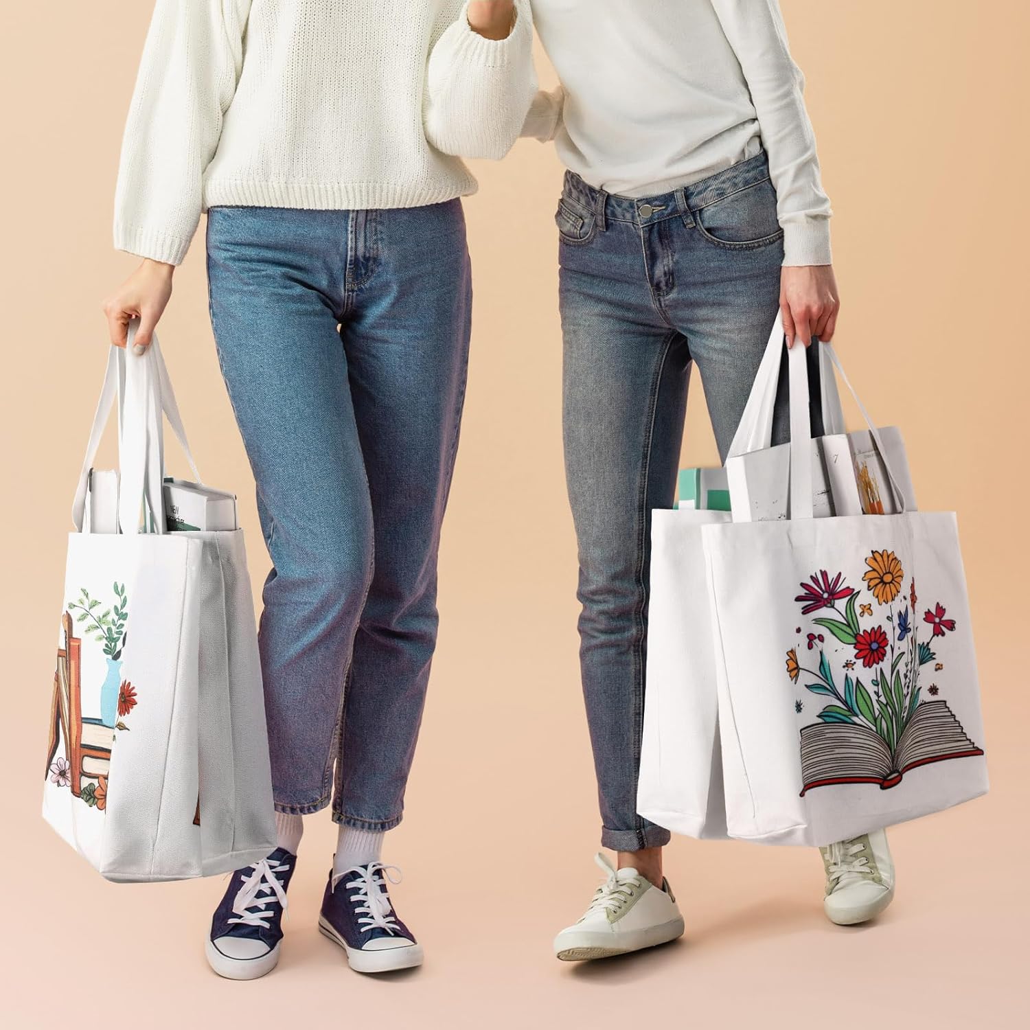 Bencailor 6 Pcs Book Tote Bag Bulk for Women Reusable Bookish Canvas Tote Bag Book Lovers Club Gifts Cute Aesthetic Reading Accessories for Women Librarian Reader Bookworm Teacher - Image 3