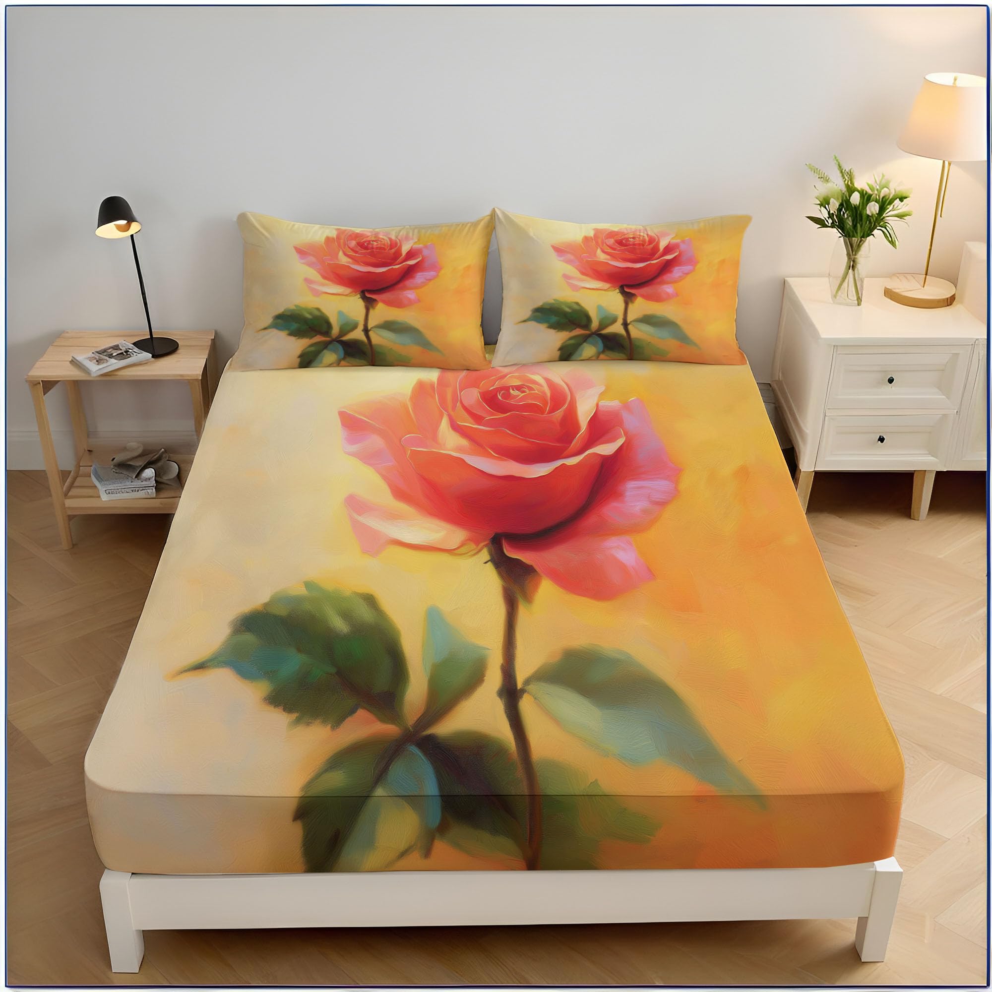 Drap-housse peinture à l'huile rose 200x200 cm literie de style