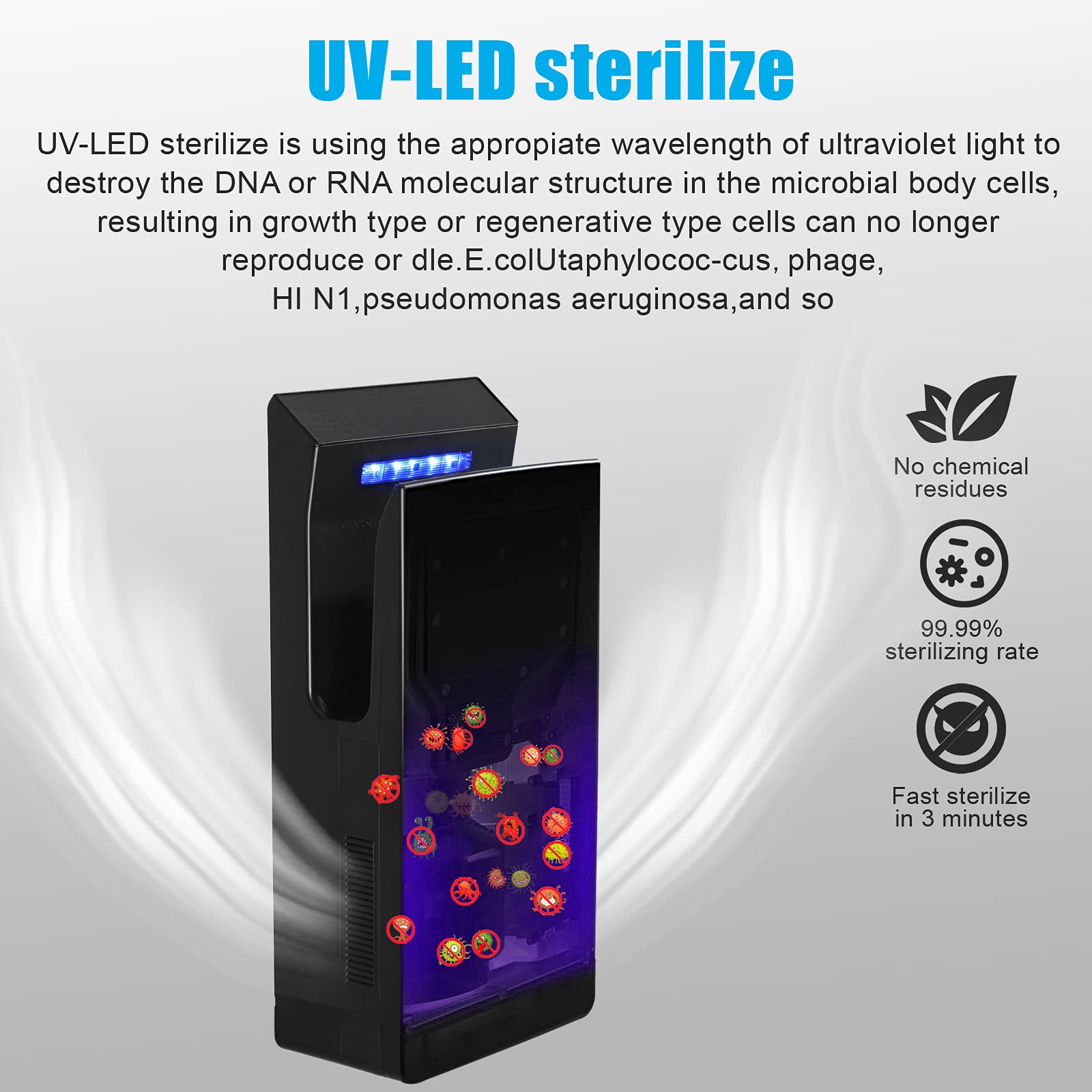 QL Sèche-Mains Électrique avec Stérilisation UV et Filtre HEPA,Air-Jet Ions 1350W Automatique,Commerciale Seche Main Mural,Noir Mat
