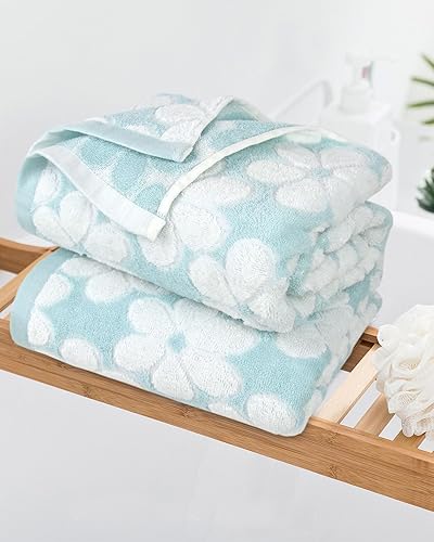 Miniatura 3 de Jacquotha Juego de 2 toallas de baño de algodón para uso diario, toallas de ducha súper suaves y bonitas toallas de baño florales, toallas finas de