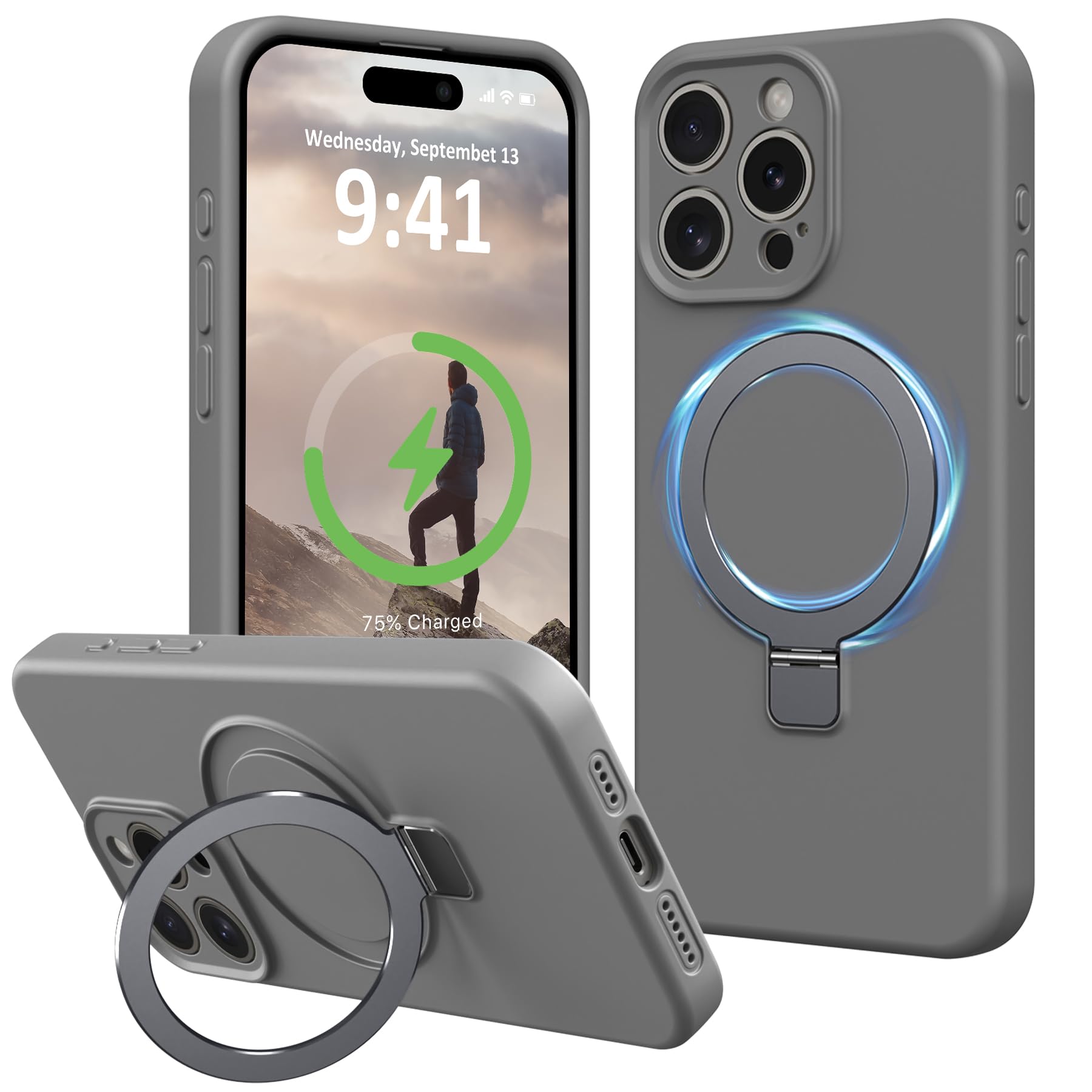 Vanxiliiy Compatible with iPhone 14 Pro Case with Stand, Full Camera Protection Slim Liquid Silicone Phone Cases Fit for iPhone 14 Pro Compatible with