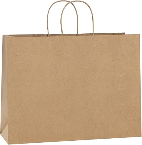 BagDream Paquete de 200 bolsas de papel Kraft, con asas, a granel, bolsas de regalo, bolsas de compras de 16 x 6 x 12 pulgadas para mercancía de