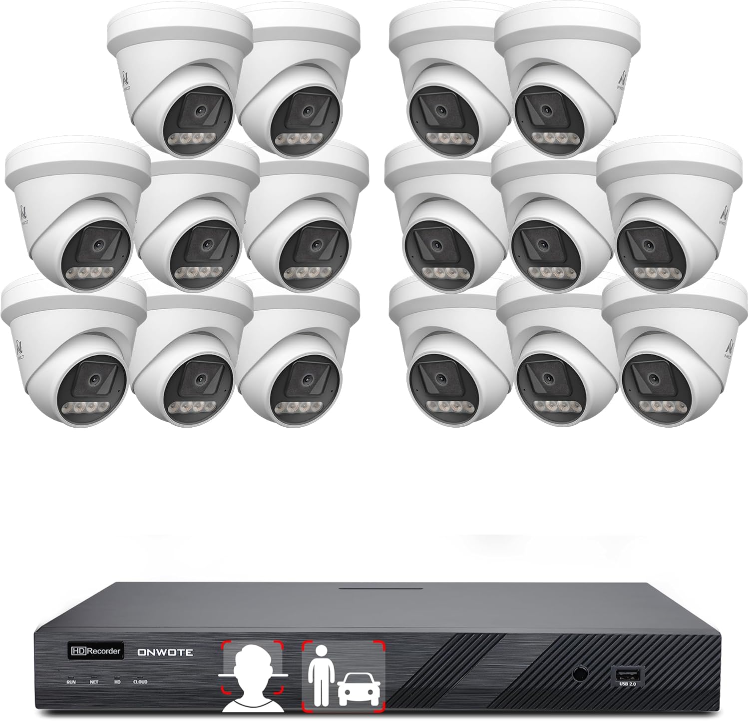 ONWOTE 16 Channel Security Camera System, Face Recognition & AcuSearch, 2 Way Audio, Color Night Vision, 16x 4K 8MP PoE IP Cameras, 6K 12MP 16CH Commercial NVR, Business CCTV, (No Hard Drive Included)