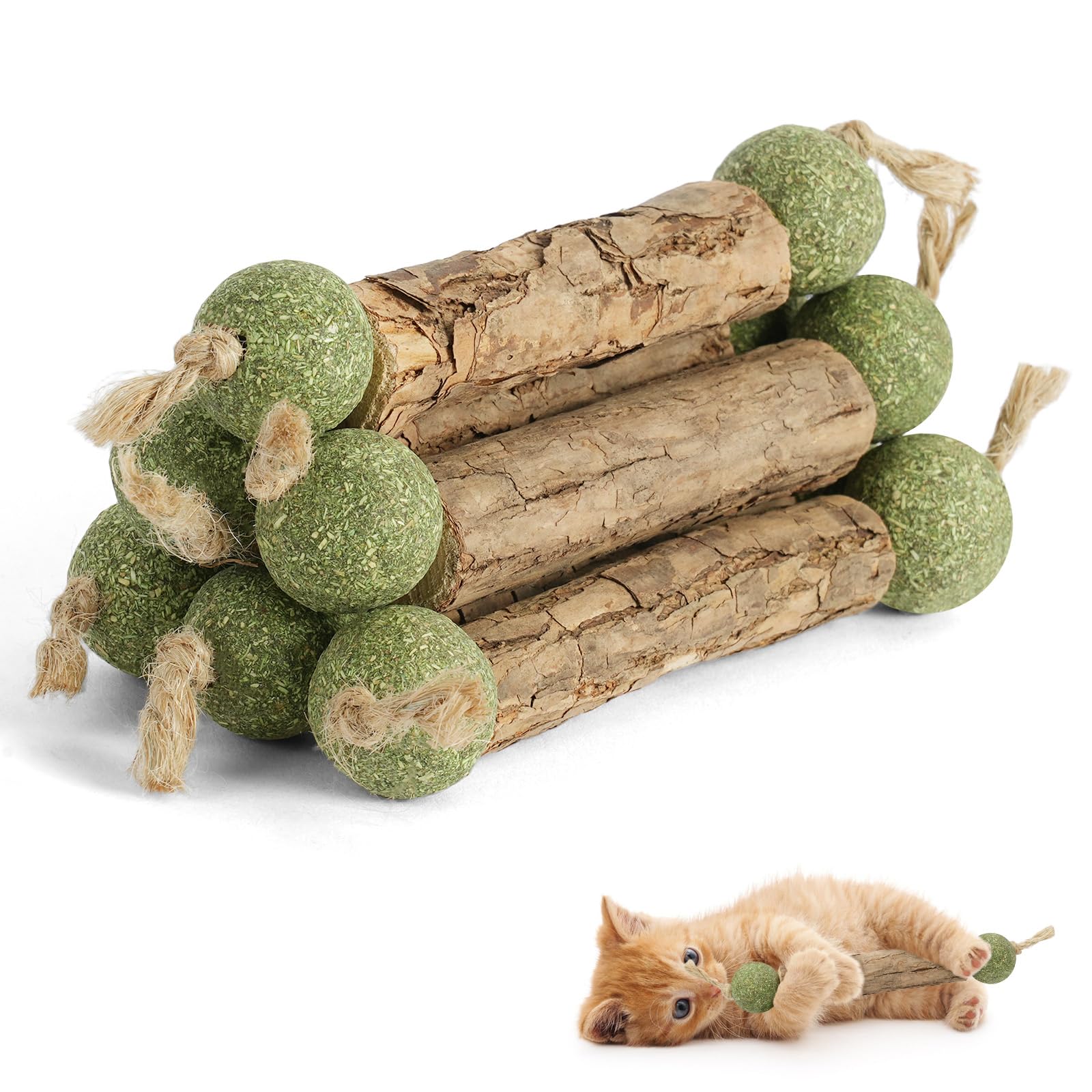 OSDUE Katzenminze Sticks, 6 Stück Matatabi Kausticks mit Ball Katzenminze Spielzeug Katzen Kauhölzer Sticks für Katzen Zahnpflege & Gegen Mundgeruch Natürlich Sicher Katzensticks Kausticks Set